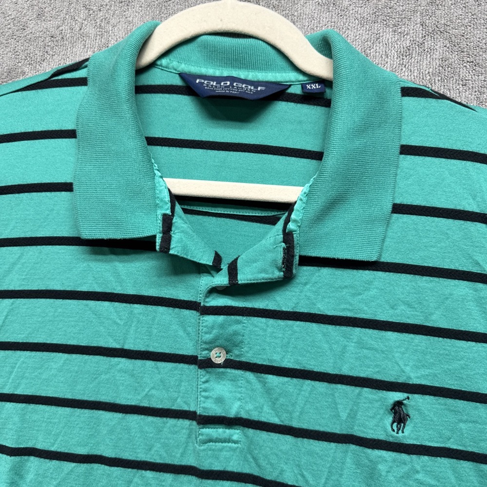 Polo Golf Ralph‎ Lauren Shirt Mens XXL Green Stripe Silk Blend Preppy Turquoise